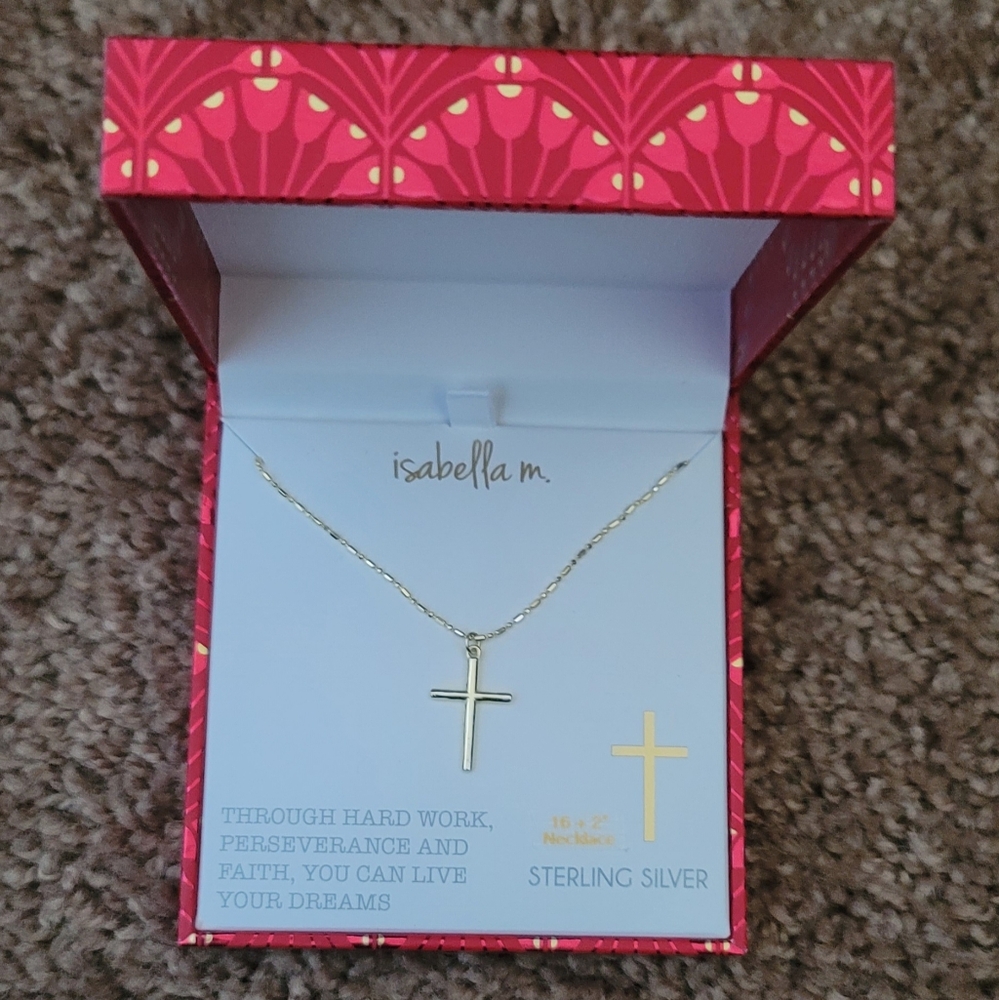 Isabella M Gold Coated STERLING SILVER Cross Pendant Necklace 16+2"